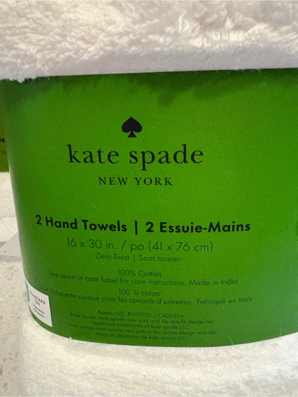 NWT kate spade New York White Hand Towels - Two sets of 2